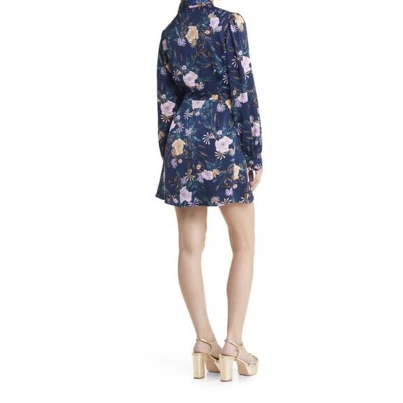 NWT Lost + Wander Eva Floral Long Sleeve Faux Wrap Mini Dress Blue Sz M - Picture 3 of 4